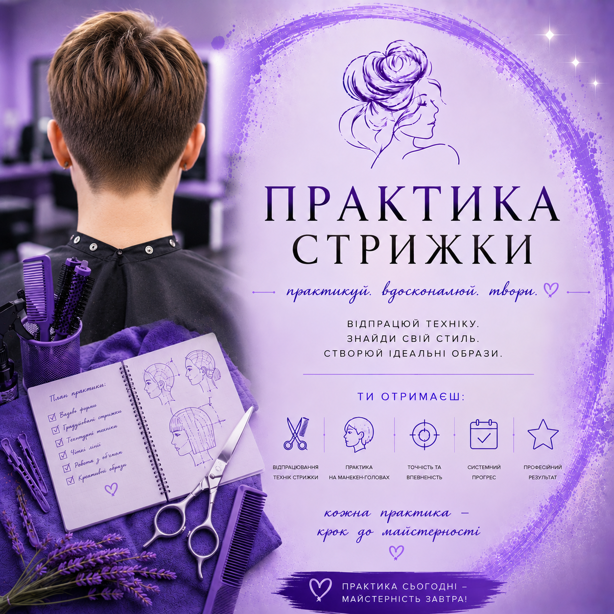Різноманітні жіночі та чоловічі стрижки